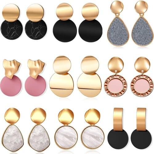 POXAM New Korean Statement Round Earrings For Women Geometric Gold Shell Fluff Dangle Drop Earrings Brincos 2020 Fashion Jewelry