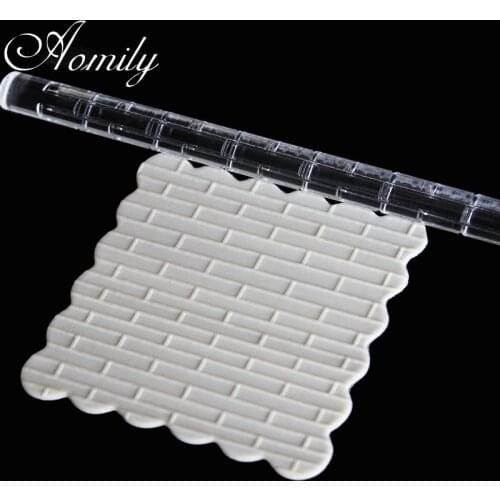 Amoliy Transparent Acrylic Brick Wall Pattern Rolling Pin Polymer Clay Tools DIY Embossing Cake Decorating Tools Chocolate Mold