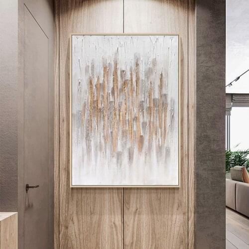 Hand Painted Abstract Oil Painting Wall Art Golden Grey Picture Minimalist Decorative Modern On Canvas For Living Room No Frame