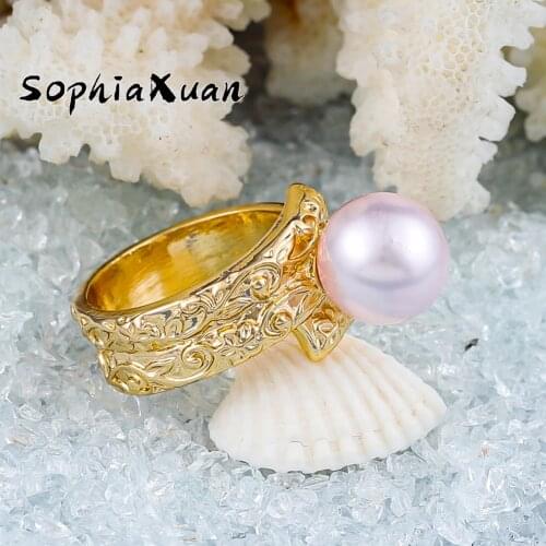 SophiaXuan Hawaiian Pink Pearl Ring 10 Color New Design Polynesian Alloy Jewelry Finger Ring Fashion Summer 2021 Gifts for Women