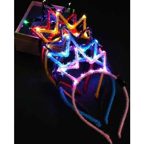 12pcs LED Blinking Glow Headband Tiara Crown Lighted Hairbands Hair Accessories Glow Wedding Party Supplies Birthday Gift