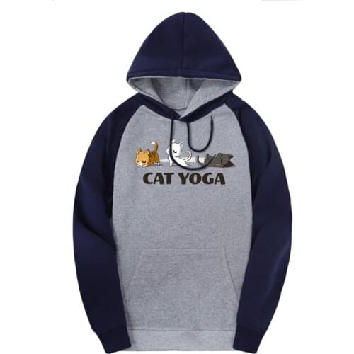 Cat Yoga Sweatshirts Man Raglan Hooded 2020 Winter Printing Clothing Autumn Harajuku Hoodies Male Breathable Black Hoody Homme