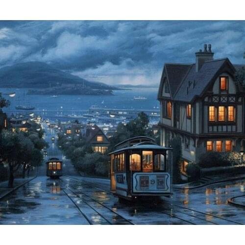 Needlework for Embroidery Seaside City Night DIY Aida Scenery Cross Stitch Kits 14CT Unprinted Oil painting Home Decor Arts