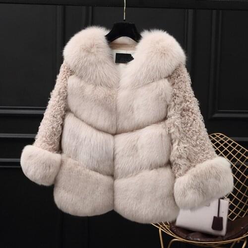 Real Fox Autumn Winter Coat Lamb Fur Sleeve Korean Coats and Jackets Women Vintage Jacket Chaqueta Mujer MY1040