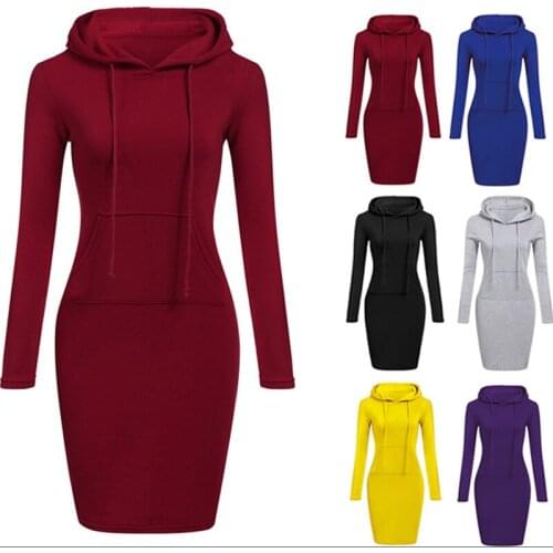 FNOCE autumn winter Womens long hoodies street fashion casual solid Hooded Lace-up Long Sleeve pocket elegant sweatshirt