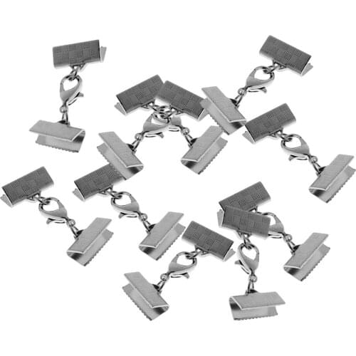 10 Set 13mm Ribbon Bracelet Bookmark Pinch Crimp End Findings Lobster Clasps