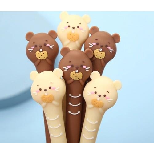 2 pcs/lot 0.5mm Cute Fat Biscuit Mouse Soft Silicone Gel Pens Cute School Office Supplies Kawaii Stationery Student Prize Gift