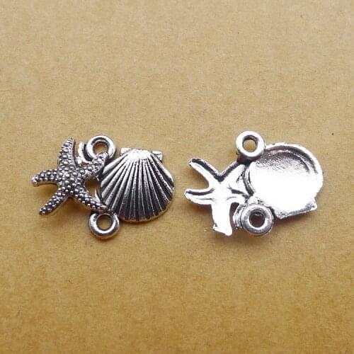 Newest 20Pieces 14*18mm Mixed Alloy Antique Silver Color Starfish Shell Charms Necklace Pendant Connector For DIY Jewelry Making