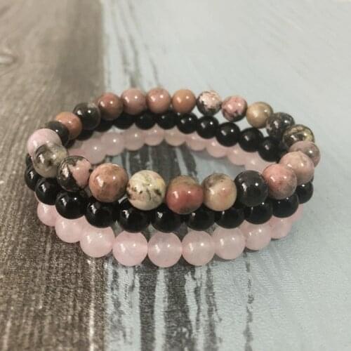 3Pcs 8mm rhodonite Gemstone Pink crystal Mala energy Bracelet Wrist spirituality Cheaply Unisex Healing energy