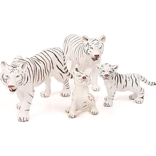 Simulation Wild White Tigers Action Figure Model Toys Tiger Cub Family Lifelike Model Educational Toy For Kids 4pcs