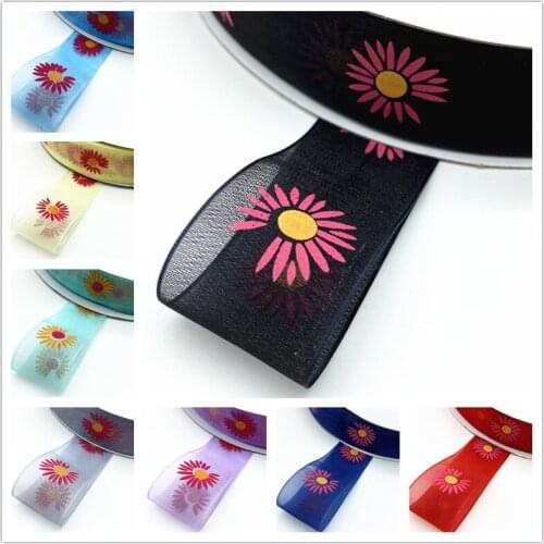5 yards 25mm Printing Organza Ribbons For Flower Gift Packing Wedding Decoration DIY #RoLi