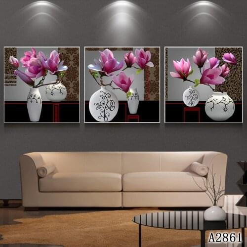 Abstract Oil Painting Print on Canvas 3pcs Modular Magnolia Flower Vase Canvas Printing Painting Wall Art Picture forHome Decor