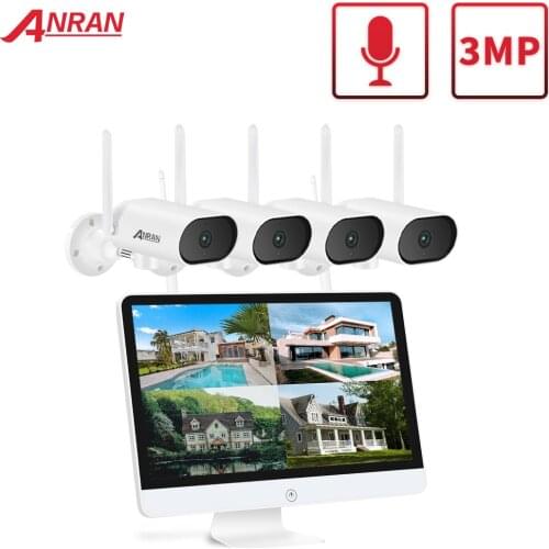 ANRAN 3MP Pan Tilt Wifi Audio CCTV Camera Set 15-Inch Wireless Monitor NVR Kit Outdoor Security Surveillance Camera System