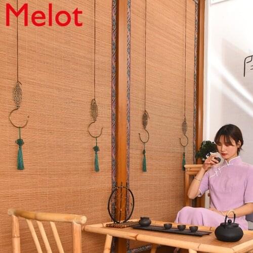 Copper Hook Bamboo Curtain Roller Shutter Curtain Partition Zen Decoration Shading Chinese Tea House Vintage Sunshade