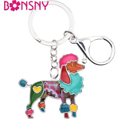 Bonsny Enamel Alloy Cartoon Poodle Dog Key Chains Keychains Ring Fashion Animal Pets Jewelry For Women Girls Bag Car Charms Gift