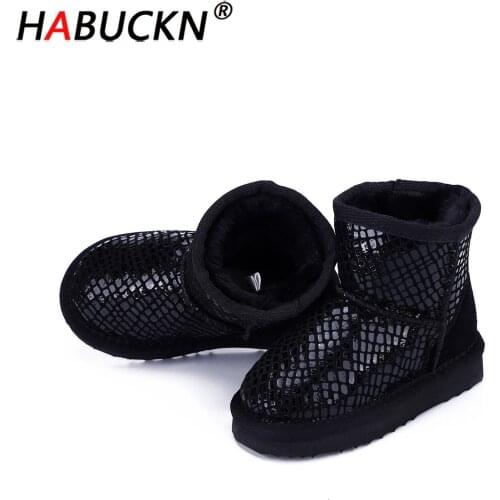HABUCKN 2020 Brand Hot Sale Boy and girl Snow Boots 100% Genuine Cowhide Leather Ankle Boots Warm Winter Boots children Shoes