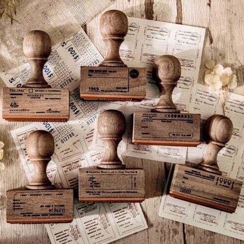 Wooden Handle Vintage Old Ticket Collage Stamp Wooden Rubber Stamps For Scrapbooking Stationery DIY Craft Standard Stamp