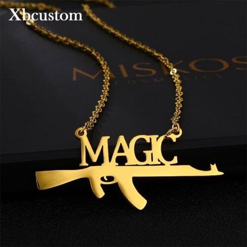 Hip-hop AK47 Revolver Uzi Gun Personalized Custom Name Necklace Stainless Steel Chain Nameplate Necklaces for Women Men Jewelry