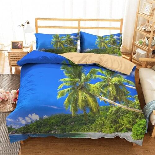 Holiday Beach Bedding Set Sandy Beach Duvet Cover Set Blue Sky Cloud Bed Quilt Cover 150 Bed Set Queen King Size Bedroom Decor