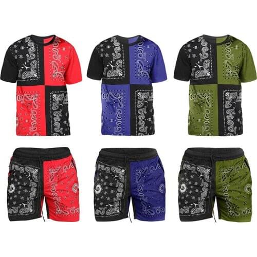 Summer tracksuit men Casual spell color Streetwear Mens t shirt+shorts 2-piece set High street fashion Hip hop mens sets