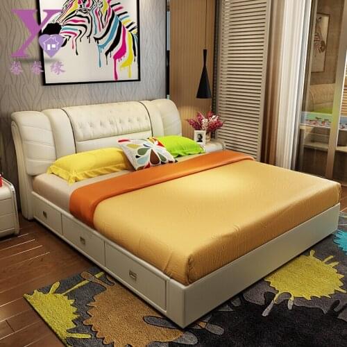 Leather bed with drawer leather bed soft bed double bed 1.8m small family leather bed wedding bed modern leather art bed