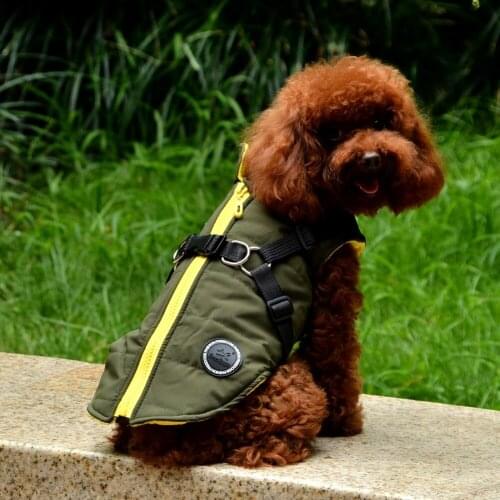 Pet Dog Jacket With Harness Winter Warm Fur Coats Thicker Waterproof Small Dog Outdoor Sports Pet Outfits