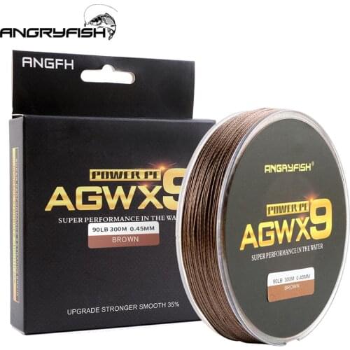 ANGRYFISH Diominate X9 PE Line 9 Strands Weaves Braided 300m/327yds Super Strong Fishing Line 15LB-100LB Brown
