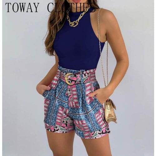 O-neck Sleeveless Crop Top & Pocket Design Shorts Set Summer Women Sexy Two Piece Suit Sets