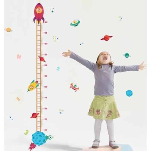 Cartoon Rocket height Chart Ruler Wall Sticker for kids rooms nursery bedroom Home Decor Mural Art Decals Wallpaper stickers