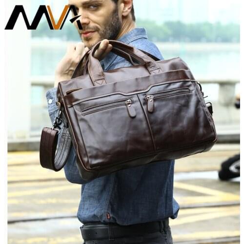 MVA Mens Bag Genuine Leather Zip Mens Shoulder Bags for Man Messenger Bag Men Leather Handbags Totes Laptop 14 Briefcases 9005