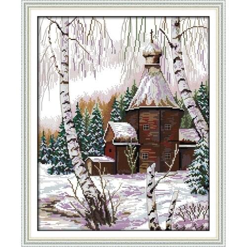 Winter scenery cross stitch kit snow tree pre-printed count 18ct 14ct 11ct hand embroidery DIY handmade needlework supplies bag