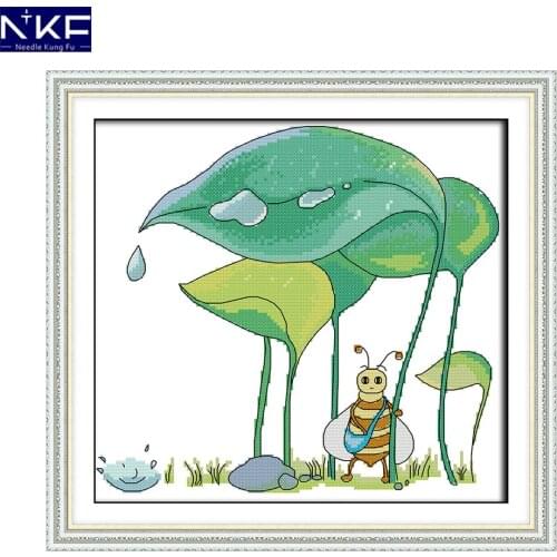 NKF Ants Under The Leaves Cartoon Counted Cross Stitch 11CT14CT DIY Kits Needlework Embroidery Cross Stitch Sets for Kids