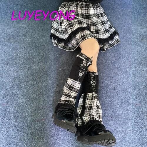 Lolita Harajuku Korean Fashion Lady Long Sock Y2k Sweet Plaid Girl Leg Warmer Jk Student Black Lace Cool Street Foot Covers