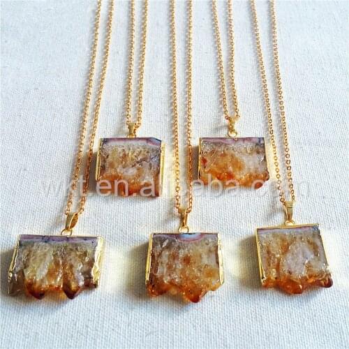 WT-N802 Wholesale yellow quartz necklace Natural raw stone single loop link chain stone necklace