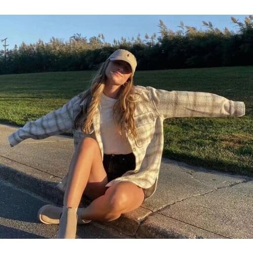 Foridol Tweed Knitted Plaid Vintage Oversized Coat Jackets Women Slit Button Shirt Winter Coat Thick Casual Tops Jackets