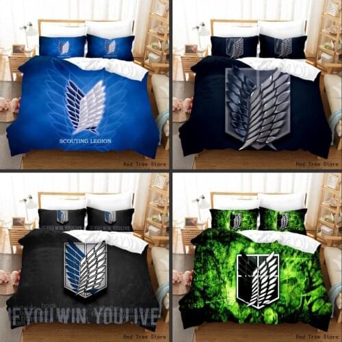 Anime Bedding Set 3D Attack on Titan Printed King Duvet Cover & Pillowcase Comforter Cover Adult Kids Boy Bedclothes Bed Linens
