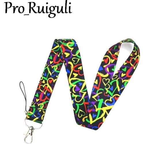 30pcs Colorful love Lanyards Cool Neck Strap webbings ribbons Phone Keys ID Card Holder Lanyard For Keys DIY Hang Ropes