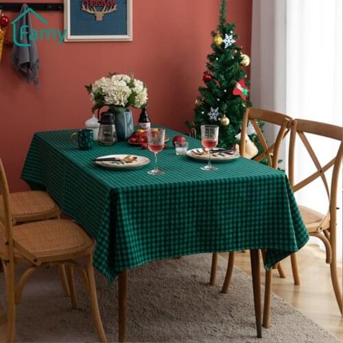Christmas Tablecloth Green Black Plaid Cotton Linen New Year Living Room Party Decorations Table Cloth Dinning Table Home Decor