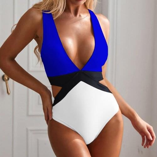 Patchwork One Piece Swimsuit Womens Sexy Comfortable Sleeveless Bodysuit One-piece Suit for Swimming Beach Vacation
