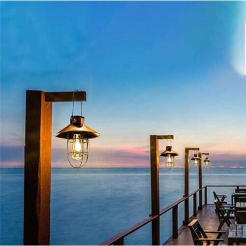 Solar Lantern Lamp Outdoor Hanging Waterproof Vintage Metal Solar Garden Lights with Tungsten Bulb Decorative for Patio Backyard