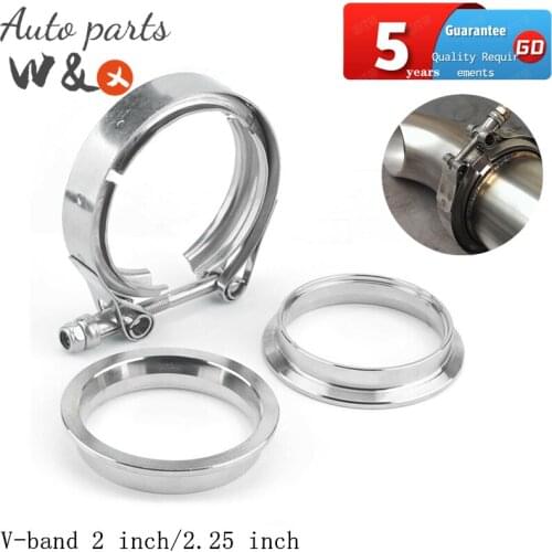 Universal 2 2.25 2.5 2.75 3 Inch Turbo Exhaust Down Pipe V-Band Clamp Kit + Male Female Flange Stainless Steel