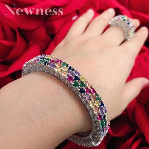 Newness Luxury Trendy Saudi Arabia Bangle Ring Jewelry Set Women Micro Cubic Zircon Wedding Saudi Arabic Dubai Jewelry Sets