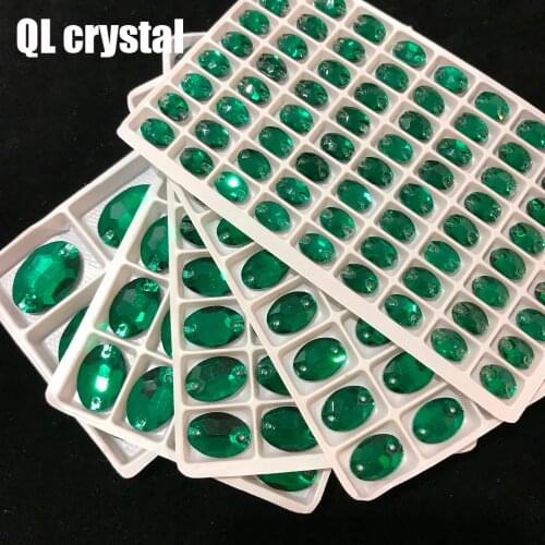 ALL Size Malachite Green Oval Sew On Crystal Rhinestones Flatback with 2 holes for Making wedding dress bags shoes accessories