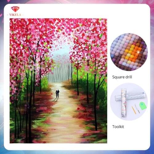 YIKELA Pink Groove Diamond Embroidery Full Display Mosaic Scenery Diamond Painting Picture Rhinestone Landscape Home Decor Kit
