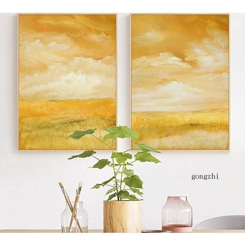 Yellow Orange Sky Impressionist Posters Abstract Landscape Canvas Paintings and Prints Wall Art Pictures Living Room Home Decor