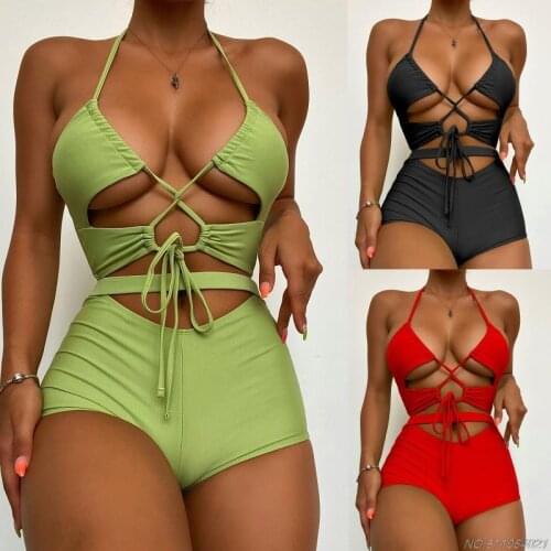 Womens Sexy 2 Piece Bikini Set Strapless Bandeau Tube Top Removable Pad Swimsuit High Waist Thong Solid High Cut Suit Wholesales