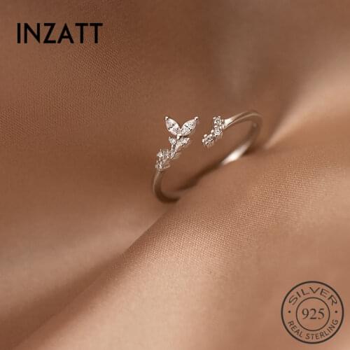 INZATT Real 925 Sterling Silver Leaves Plant Adjustable Ring For Fashion Women Fine Jewelry Cute Minimalist Accessories