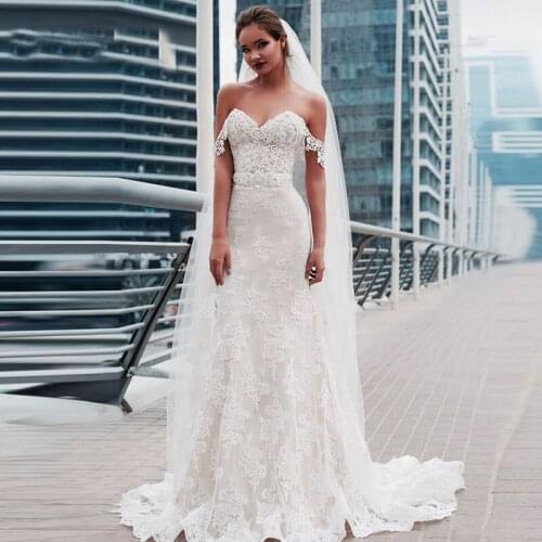 Mermaid Sweetheart Wedding Dresses Off the Shoulder Lace Appliques Lace Up Bridal Wedding Gown Vestido De Noiva Custom Size