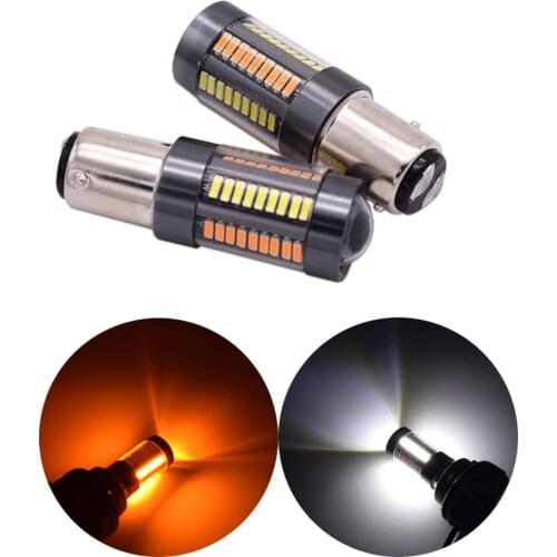 10PCS/lot Dual Color 1157 P27 BAY15D 4014 66 SMD LED White/Amber Switchback Car Turn Signal Light Tail Brake Reverse Lamp 12V