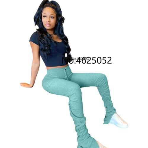 2020 Trend Clothing Stacked Jogger Pants with Slit Drawstring Stacked Leggings Sweatpants Women